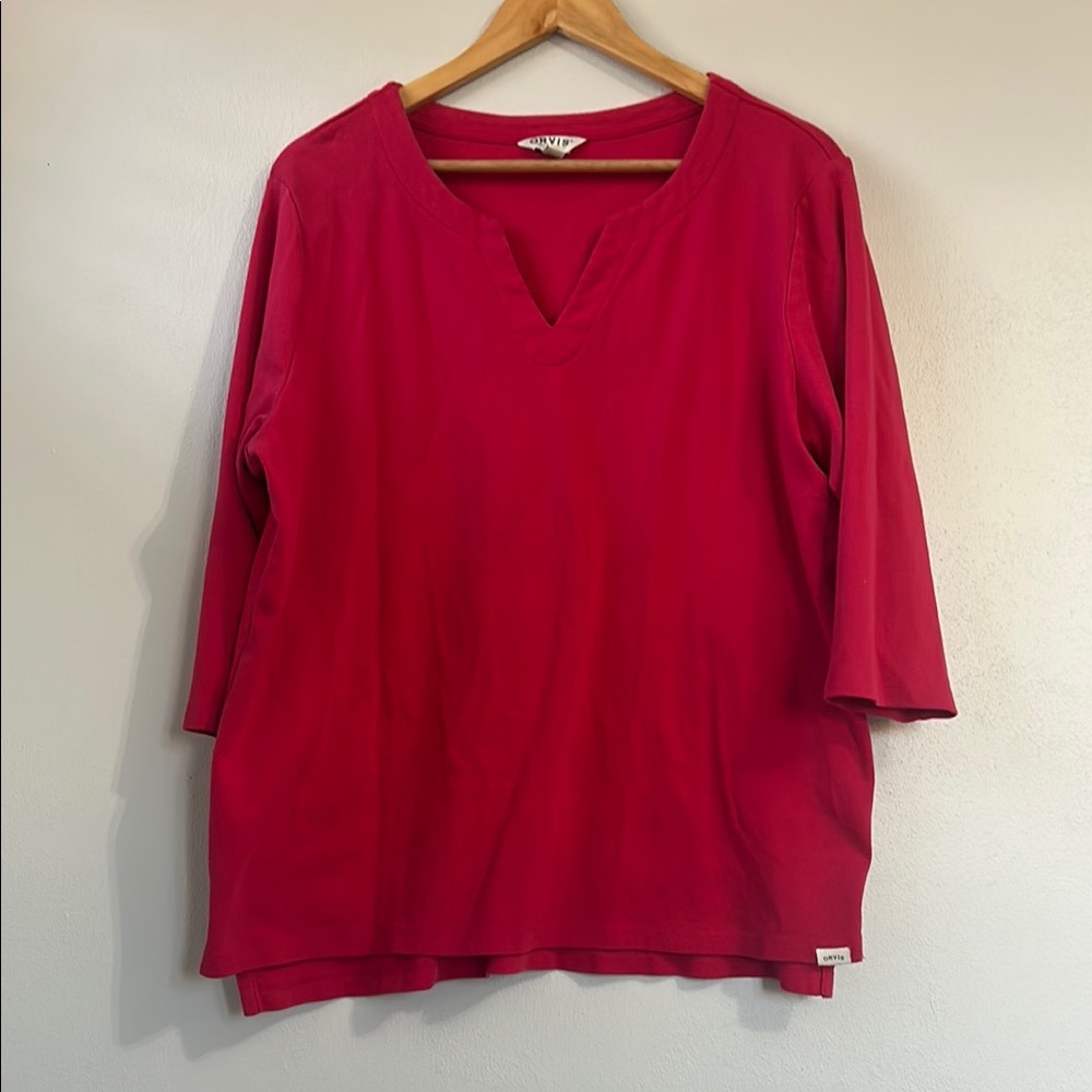Orvis Red Relaxed 3/4 Sleeve Tunic